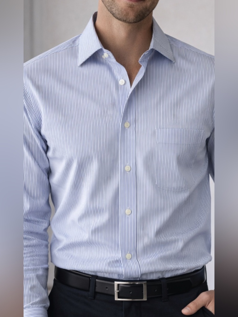 Joseph Abboud No Wrinkle Egyptian Cotton Dress Shirt 16 35 Blue White Stripe